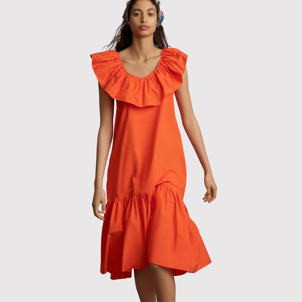 Anthropologie Whit Two Maxi Dress Orange Flouncy Ruffled A Line Medium Petite